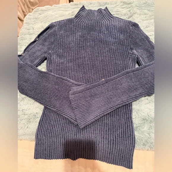 White House Black Market Blue Gray Mock Neck Sweater Size Large NWOT - Picture 2 of 8